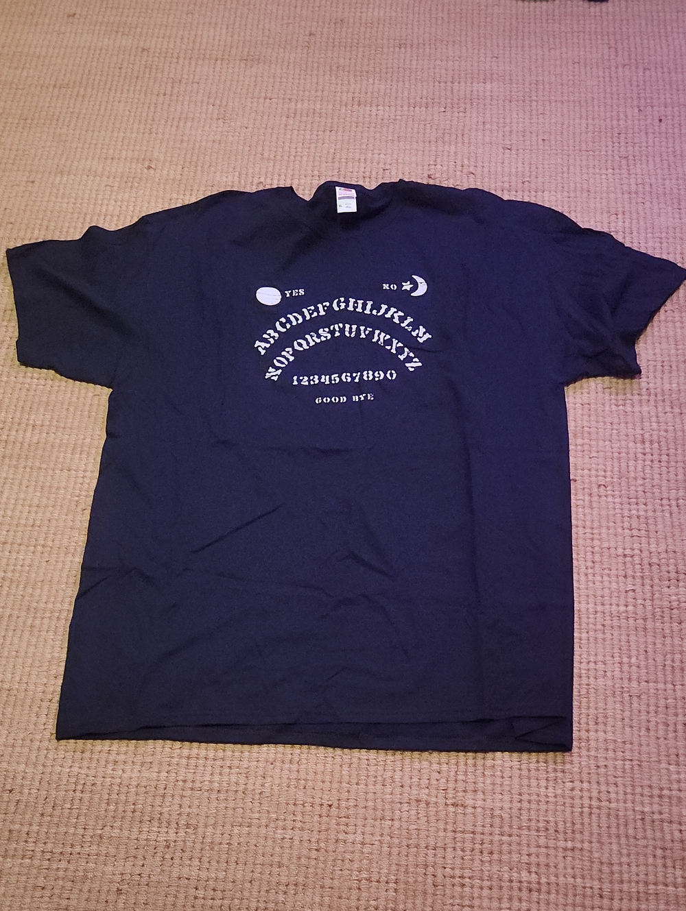 Fruit of the Loom Black Tee with White Ouija Board Graphic